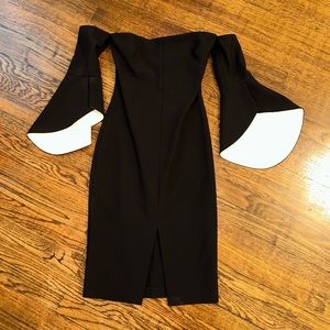 Likely Black Off the Shoulder Dress with White Sleeve Details